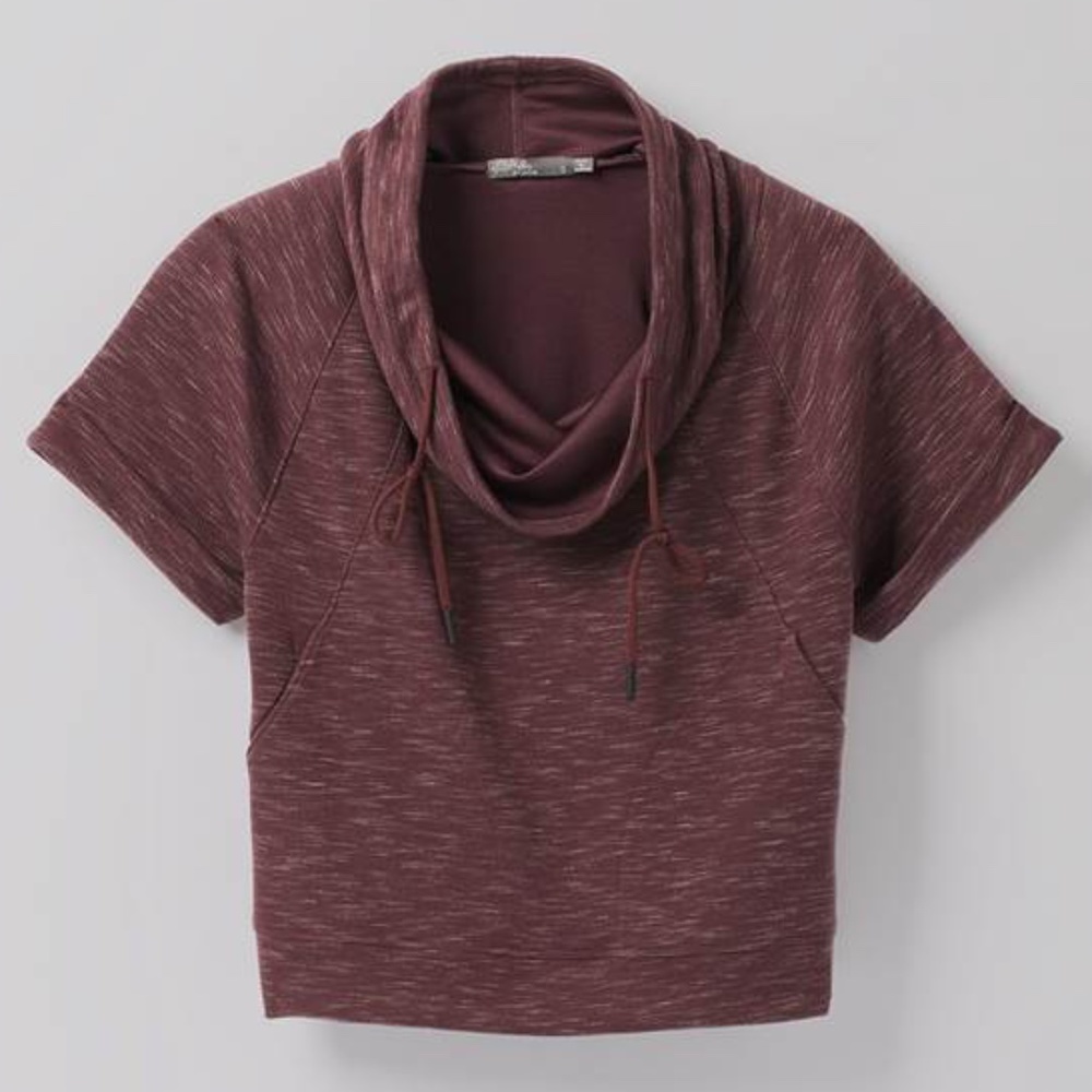 prAna Sunrise Funnel Cowl Neck Short Sleeve Crop Sweatshirt Sz Small